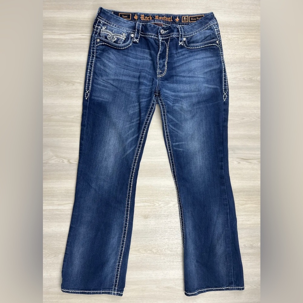 Rock Revival Size 32 Leni Easy Boot Cut Jeans Embellished Jeweled